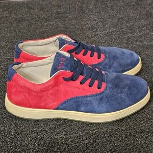 Aureus Attica Navy Blue and Red Leather Suede Casual Sneakers Men's Size 9.5